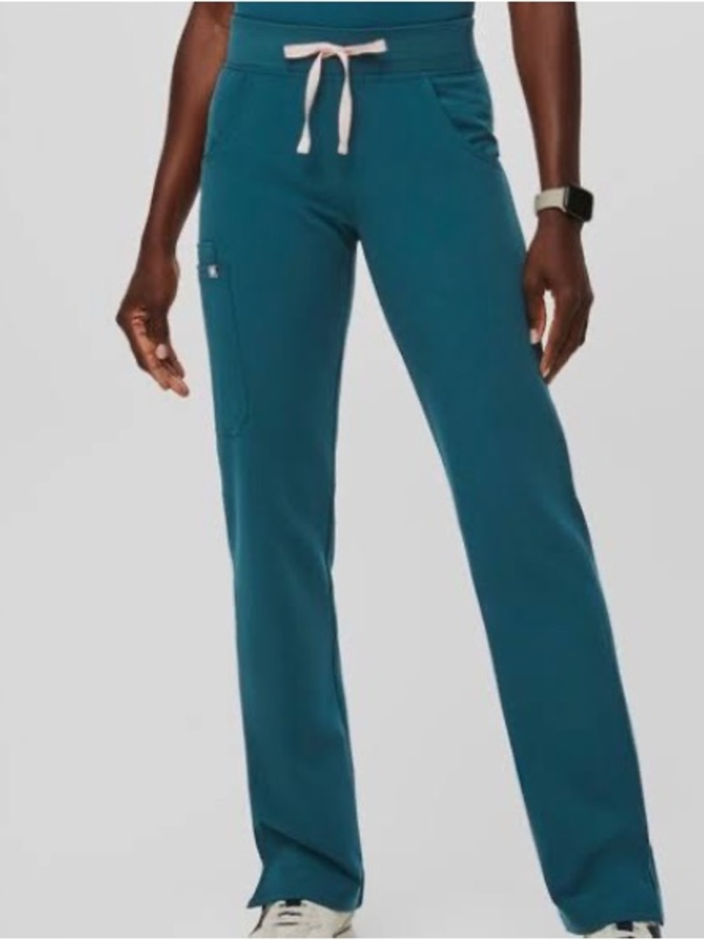 Figs Women's teal Caribbean Blue Drawstring Track Pants scrub straight leg smal